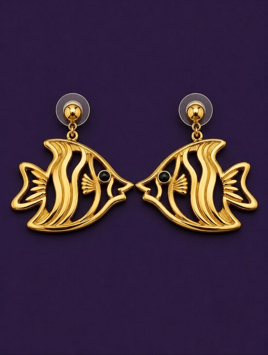 Avon Jewelry - Vtg AVON 1992 Goldtone One Fish Two Fish Resort Post Earrings